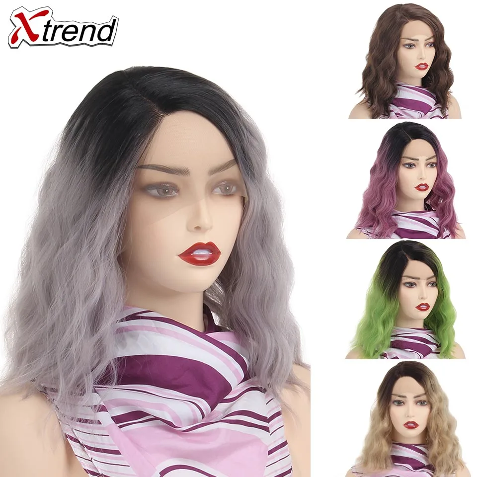 Xtrend синтетические кружевные передние парики короткие Боб натуральные волнистые