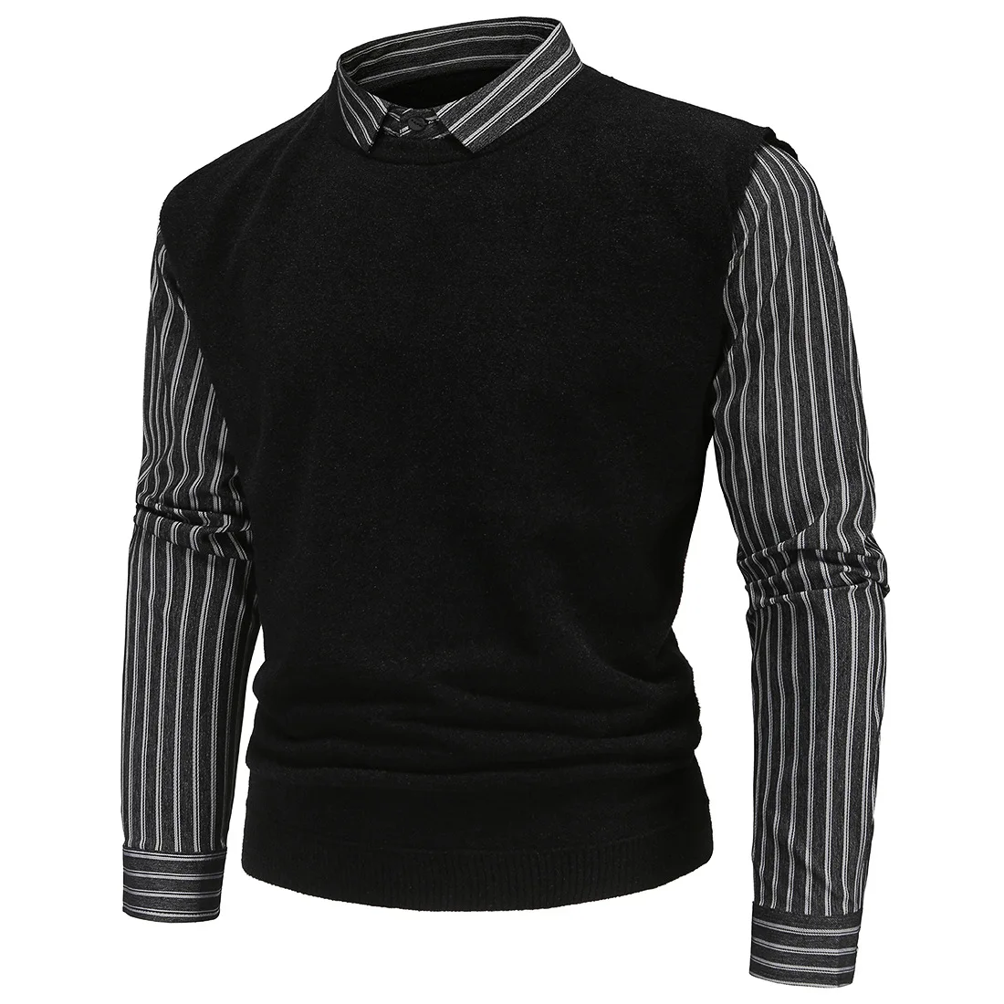 

2021 Autumn Winter New High Quality Men Splicing Stripe Slim Business Leisure Long Sleeve Men's Sweater Mens Clothing