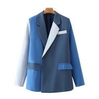 women fashion patchwork single button blazer coat vintage long sleeve flap pockets female outerwear chic veste