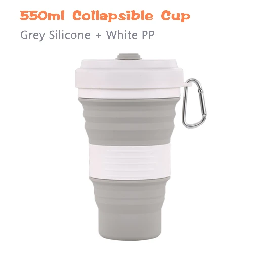 White Grey Дорожная силиконовая кружка, 550 мл, кофейные чашки, без бисфенола, складные, Кремнеземные, походные кружки, портативные, телескопические, для питья, складные, герметичные - Цвет: White Grey
