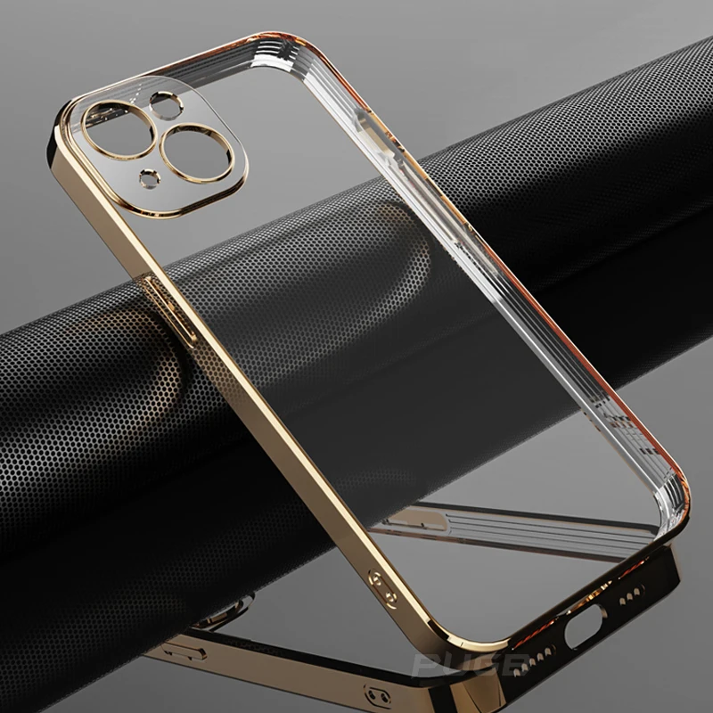 

Luxury Classic Plating Frame Transparent Case For iPhone 11 12 13 Pro Max Mini X XS XR 7 8 Plus SE 2020 Soft Slim Silicone Cover