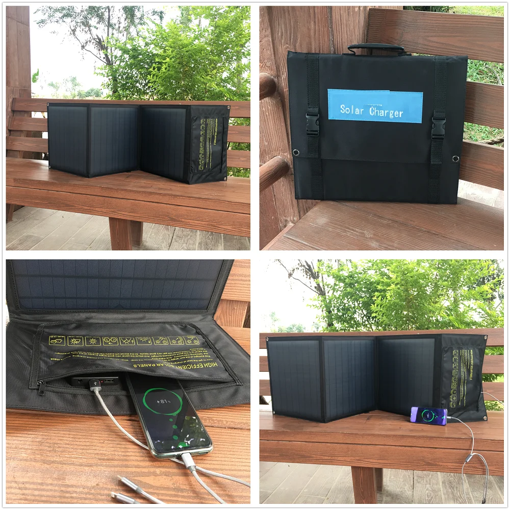 Складное портативное зарядное устройство от солнечной энергии с 60w 18v DC usb PD 3 в 1