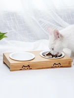 new pets bowls dog cat food water feeder ceramic dish bowl bamboo rack cats feeding dishes dogs drink bowl pet supplies