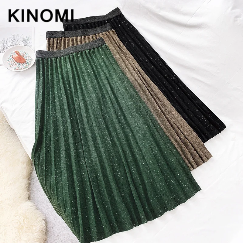 Новые весенние плиссированные юбки с блестками 2020 повседневные средней длины