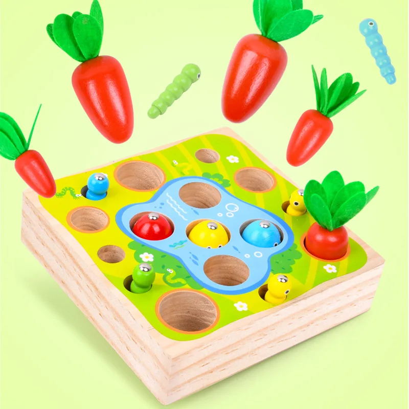 

Wooden Montessori Kid Set Pulling Radish Toys Carrot Fishing Children's Intelligence Early Learning Educational Safety Material