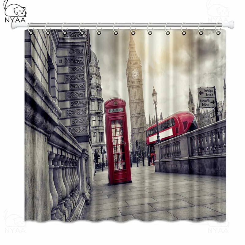 Креативная лондонская душевая занавеска Биг-Бен из полиэстера