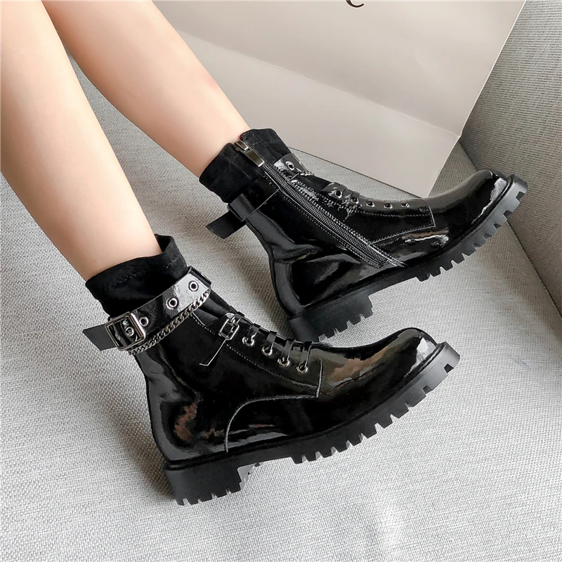 

COVIBESCO Casual Fashion Women Ankle Boots Autumn Winter Shoes Woman Popular Cool Chain Genuine Leather Motorcycle Martin Boots