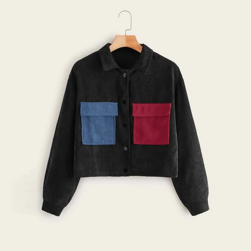 Популярная красная синяя Лоскутная Женская куртка с передними карманами плотное