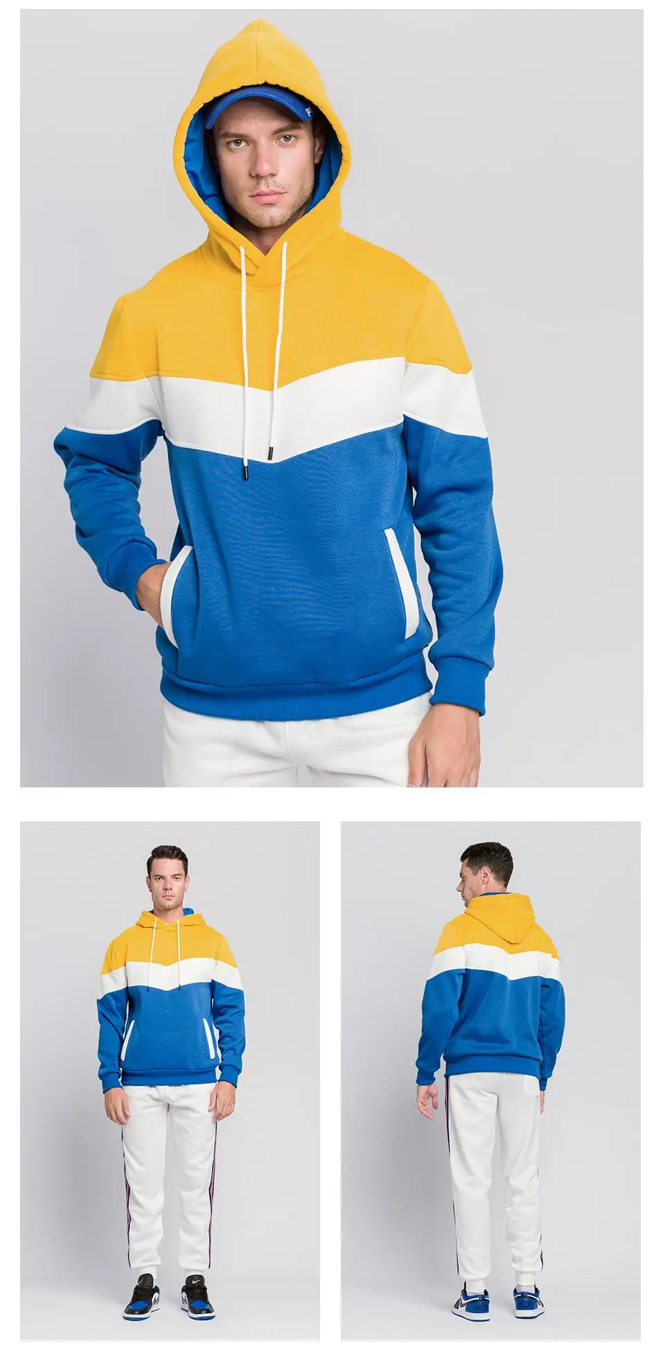 

Men's Patchwork Hooded Sweatshirt Hoodies Clothing Casual Loose Fleece Warm Streetwear Male Fashion Autumn Winter Outwear