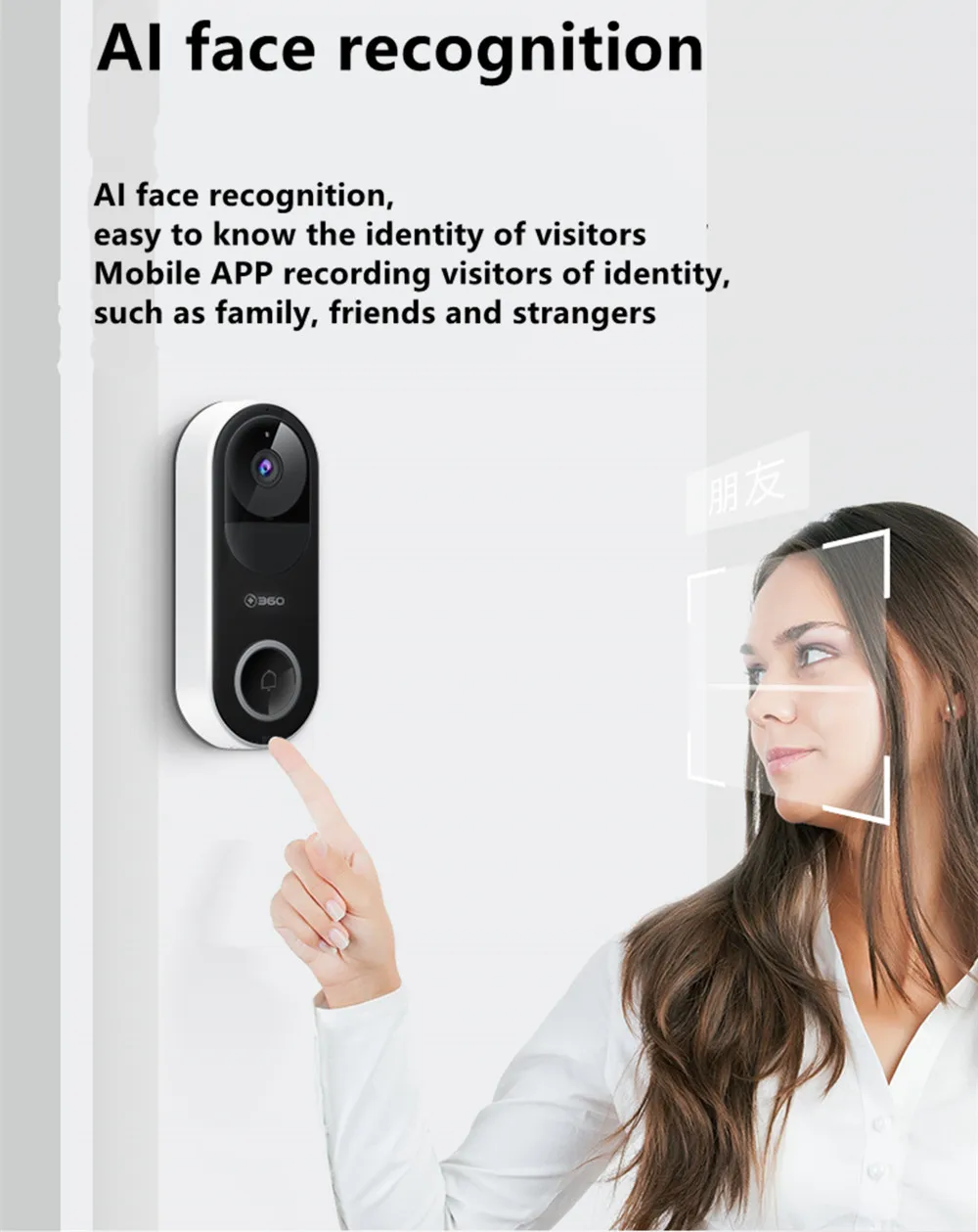 360 D819 смарт-видео, дверной звонок WiFi 1080P AI распознавание лица видео, работающий на линии внутренней связи инфракрасный облачная запись сигнализация беспроводная камера безопасности