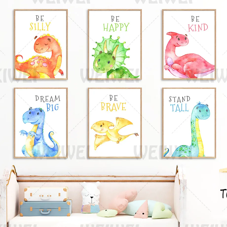 Цветной мультяшный динозавр домашний декор картина для детской комнаты милые