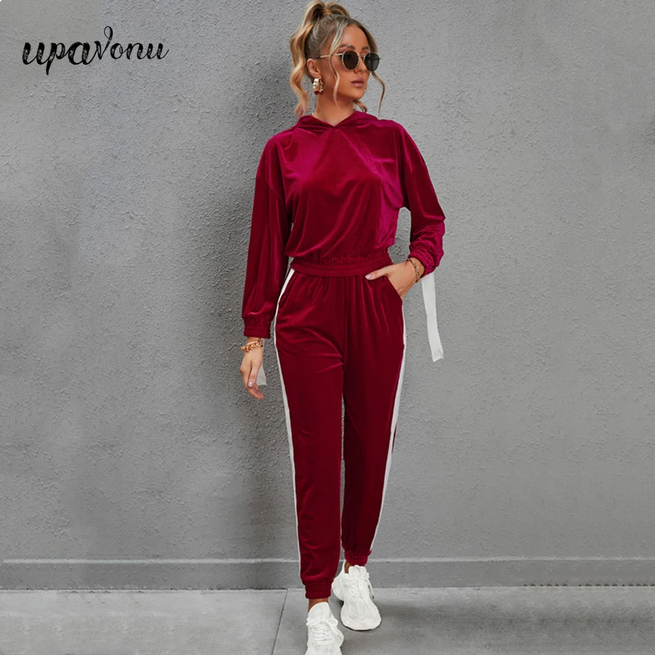 

Free Shipping 2022 New Fashion Casual Tassel Velvet Sportswear Set Women's Long Sleeve Hooded Pullover & Trousers Two-Piece Set
