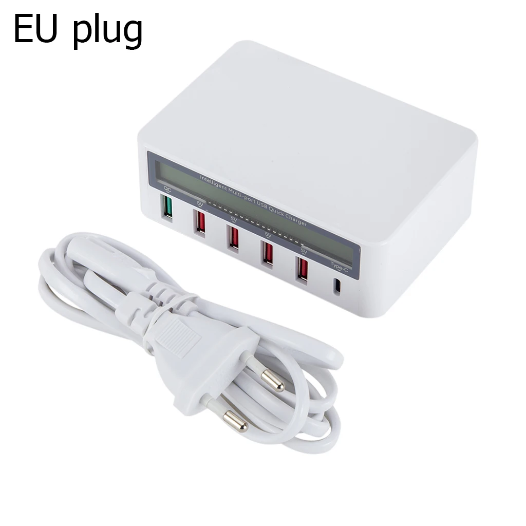Европейский Союз (ЕС) Usb-концентратор 5 портов Usb QC 3,0 быстрое зарядное устройство 5V 10A AC 100-240V ЖК-дисплей напряжения тока для IPhone IPad samsung+ EU Plug - Тип штекера: Европейский Союз (ЕС)