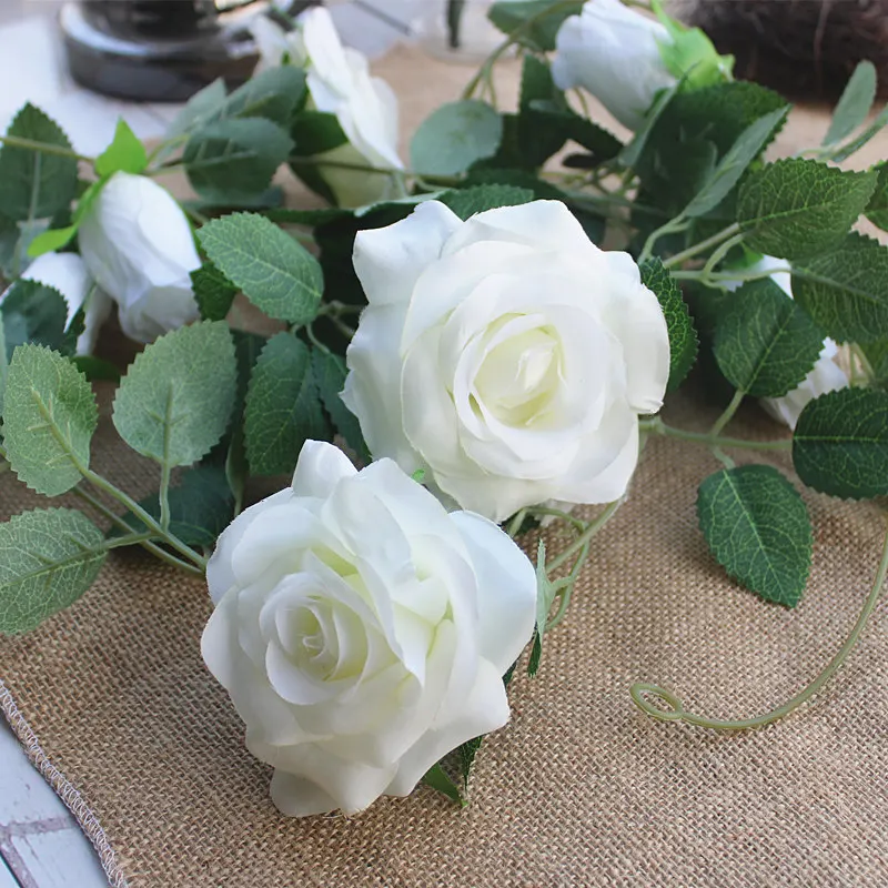 Высококачественная гирлянда из ротанга с большими розовыми листьями 200 см