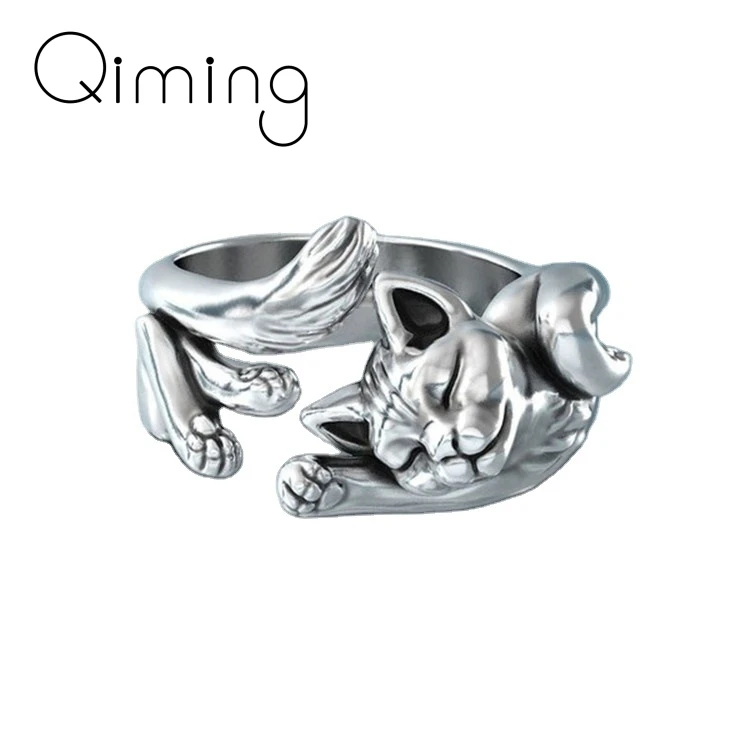 

Кольцо на палец женское регулируемое, с изображением ленивого спящего котенка, кольца в виде кошки