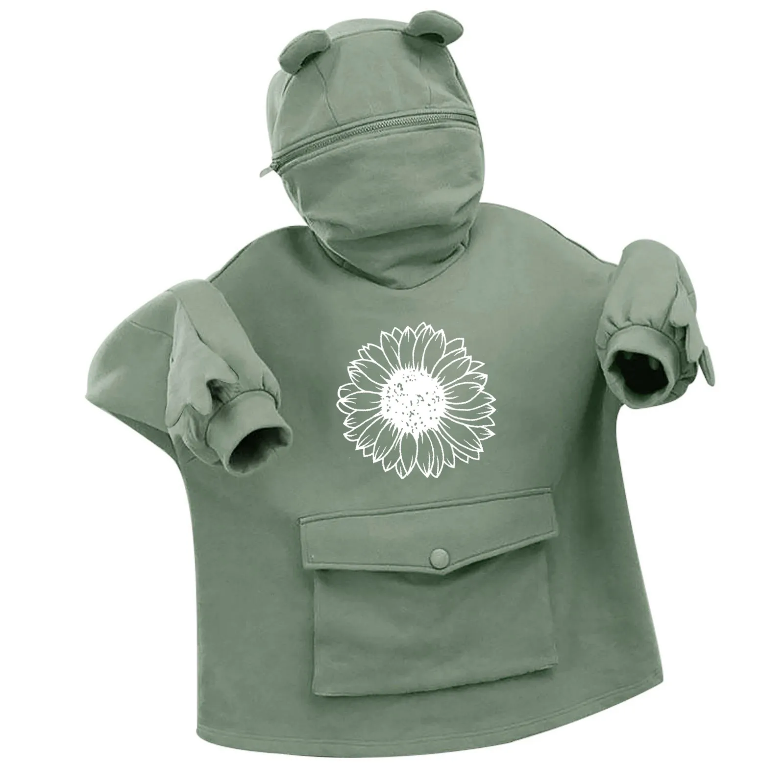 

Oversized Sweatshirt Women Hoodies Sweet Japan Top Creative Stitching Three-dimensional Cute Frogs Pullover Pocket Hoodies #672