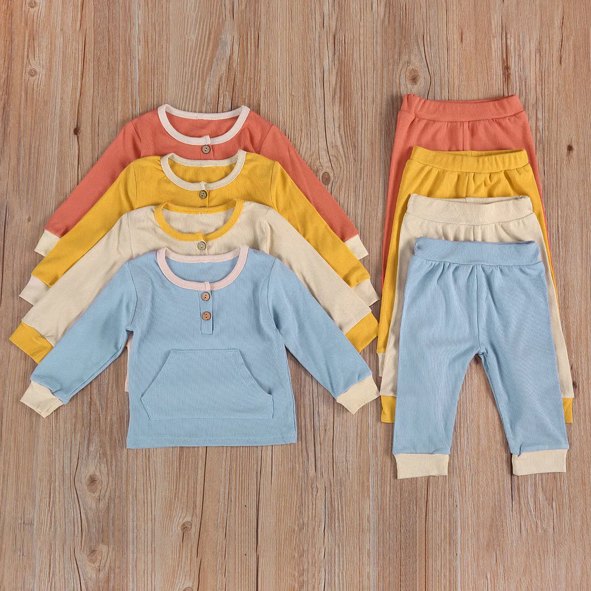

Baby Boy Girl Long Sleeve Pocket T-shirt Tops Long Pant Trouser 2PCS Spring Autumn Clothes Set