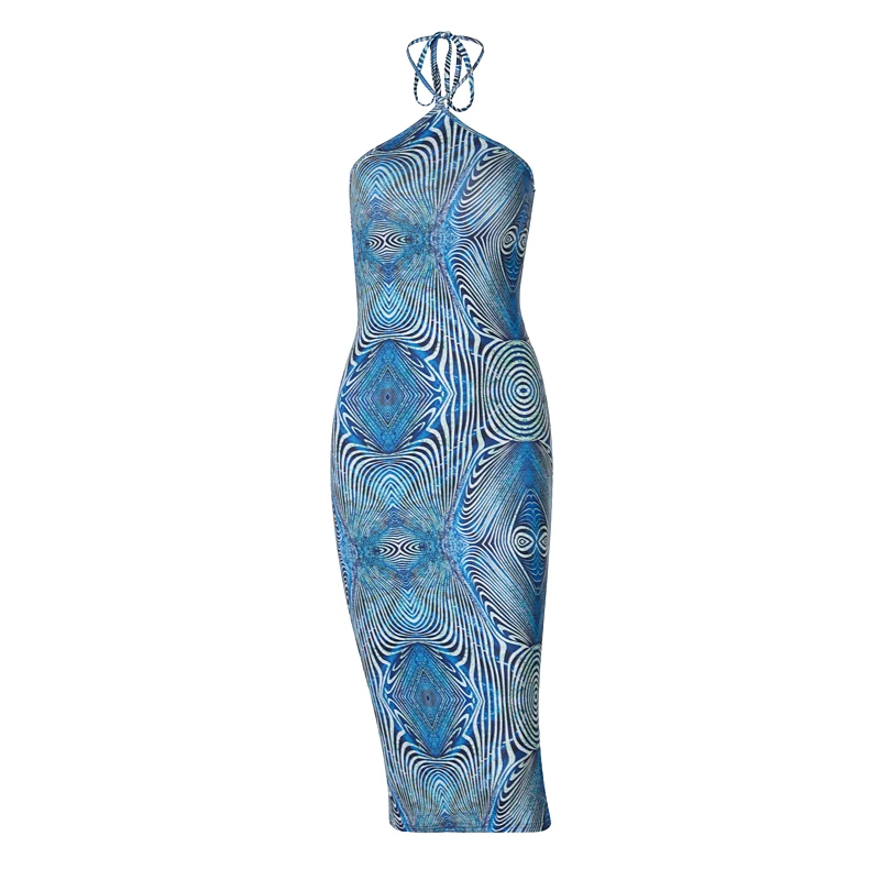 

Women Y2k Dress Halter Backless Printed Bodycon Slim Sleeveless Retro Club Party Pencil Dresses Sundress Fashion Indie Style