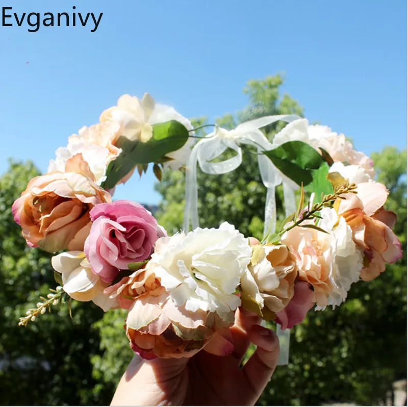 

Fashion Ladies Flower Garland Hair Loop Seaside Holiday Headband Photography Bride Bridesmaid Accessories Head Ribbon Hairbands