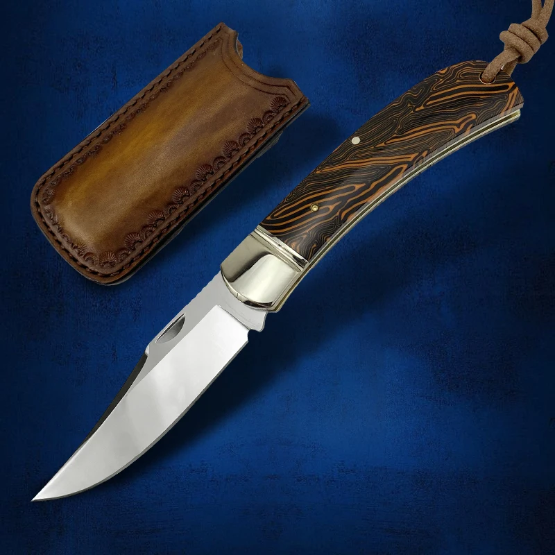 

Sandvik Steel Outdoor Unlocked Folding Knife Tactical G10 Handle, With Leather Case 7.5 Inch Camping Survival EDC Tool