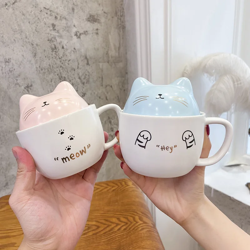 

NEW Creative three-dimensional cat ceramic mug cute cartoon mug with lid spoon water cup home cup funny coffee cups coffee cup