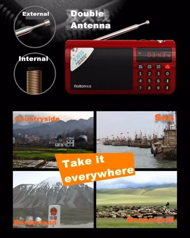 BEESCLOVER FM/MW/SW радио Rolton T50 Портативный World Band стерео радио Динамик MP3 музыкальный плеер SD/TF для ПК Телефон Ipod r60