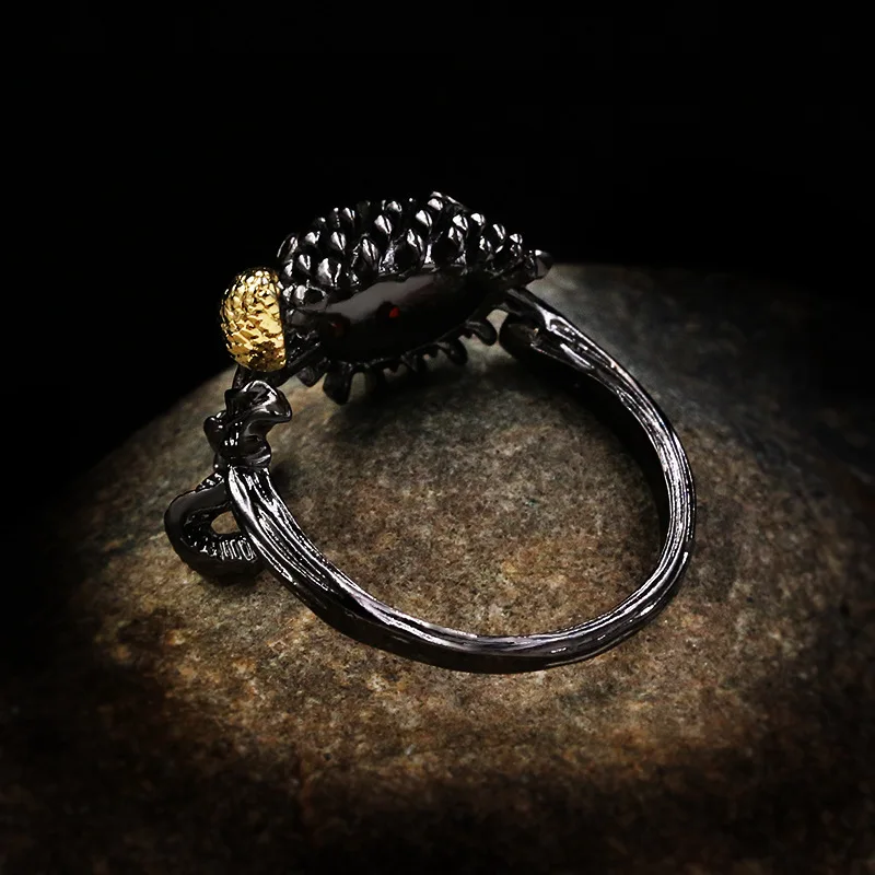 925 из стерлингового серебра рубиновое бутон тычинки кольцо черного золота s для