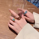 Новинка 2021, корейский винтажный эстетический красочный акриловый кольцо стразы из смолы, набор простых геометрических колец для женщин и девушек, ювелирные изделия, подарки