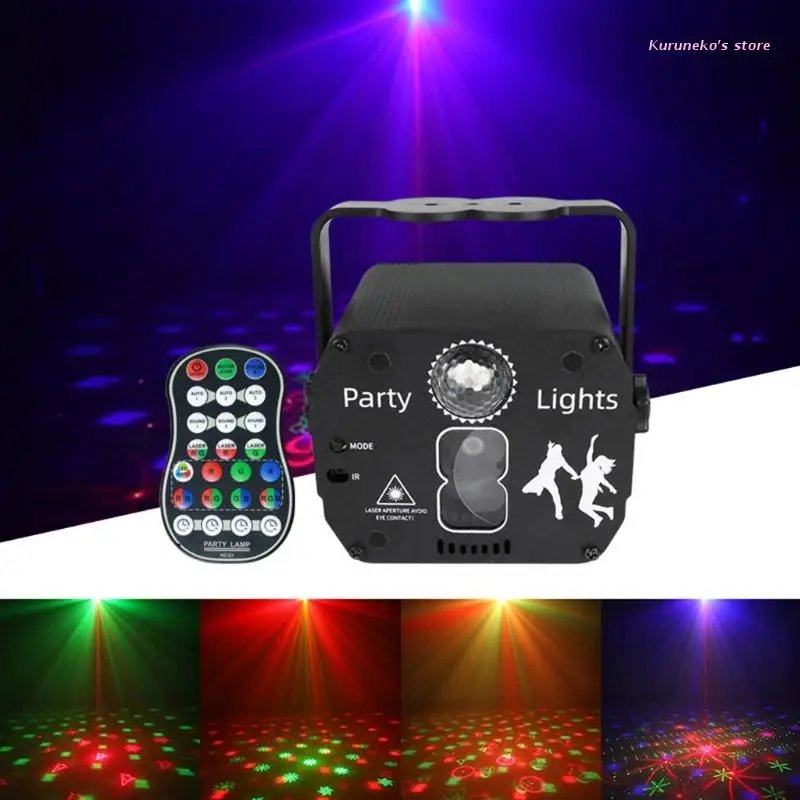 

Stage Light DJ Projector Party Lighting Mixed Effect Remote Control Stage Light Sound Activated Dance Show Xmas Holiday HX6D