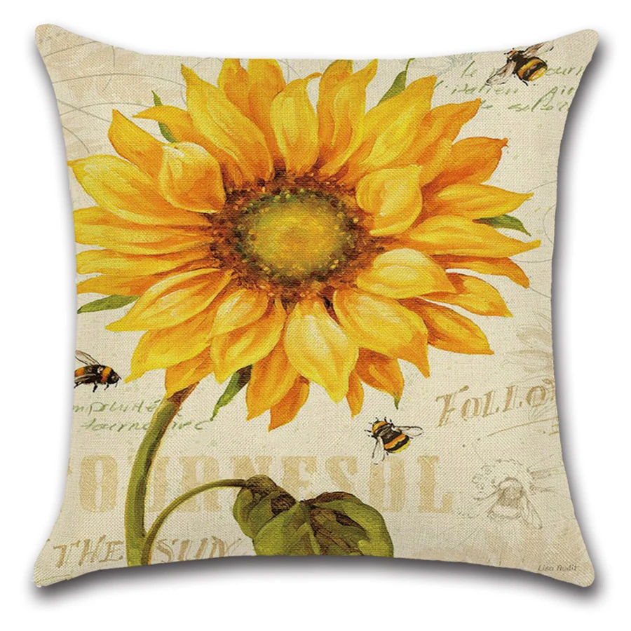 Искусственный Лен завод цветок чехол для подушки с буквами комплект живопись