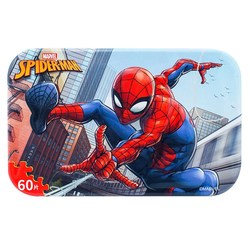 Super Spiderman Disney Подлинная Молния Mc королева и Снежная королева 60 штук деревянные наклейки Головоломка Детские игрушки 3D железная коробка игрушки для детей - Цвет: Super Spiderman