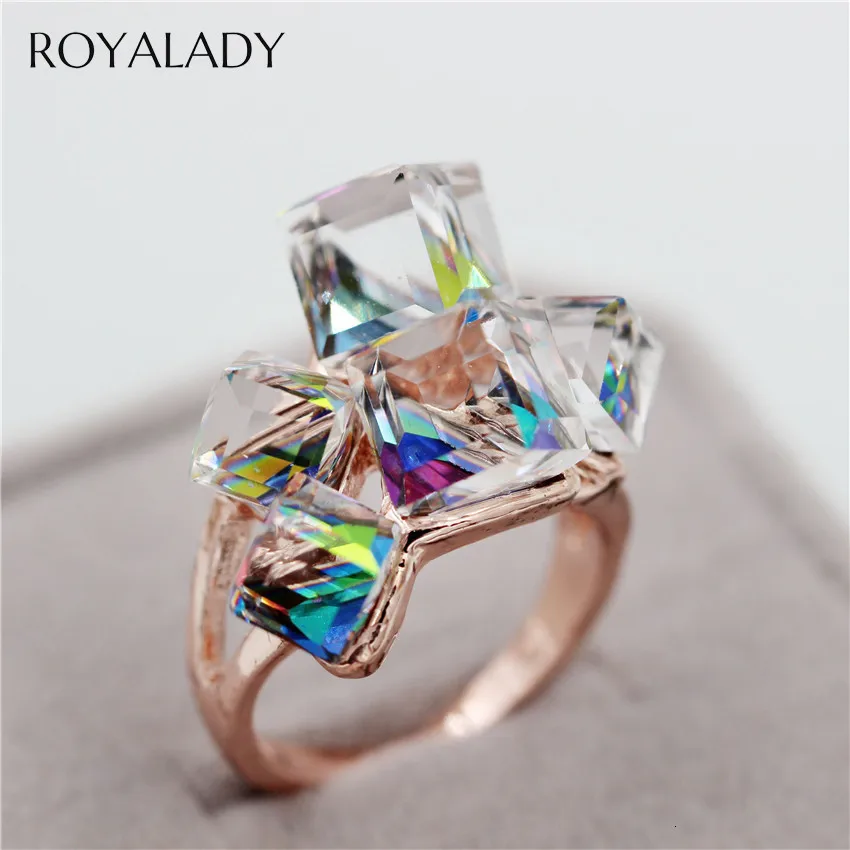 Роскошное квадратное кубическое Австралийское Кристальное кольцо красивое