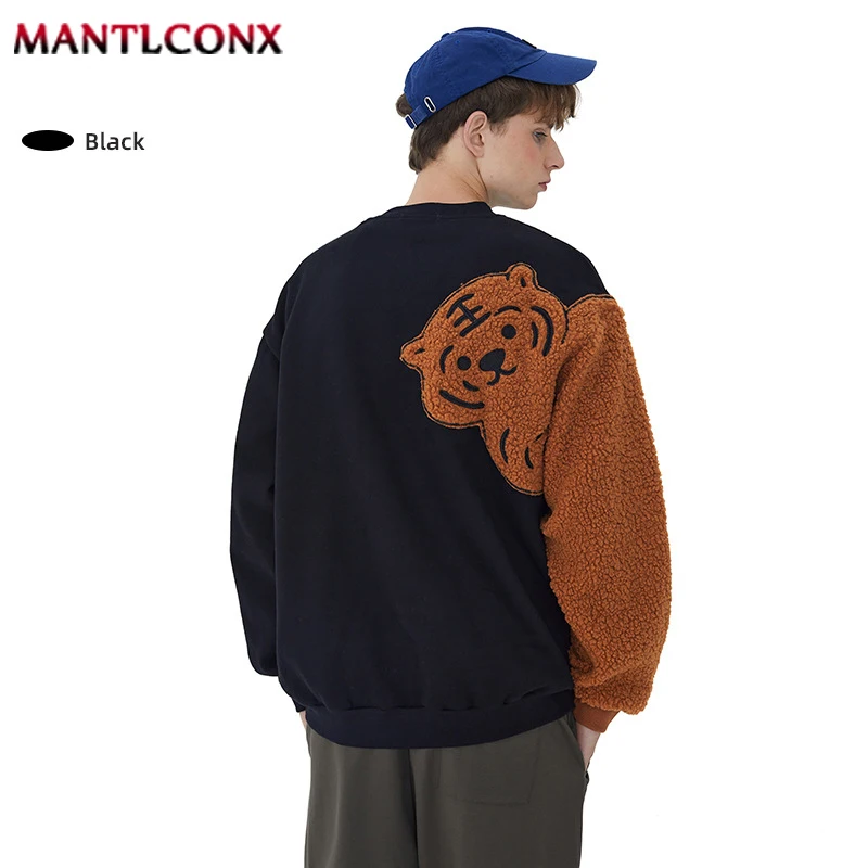 Новинка 2022 Модный свитшот в стиле пэчворк с изображением тигра мужская Толстовка