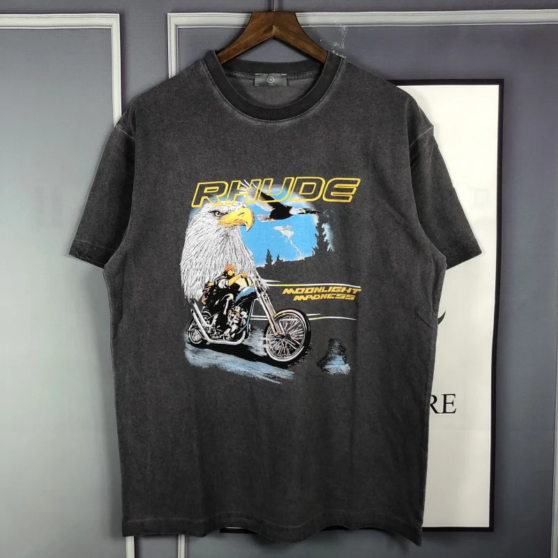 

New Men 2021 Haliaeetus leucocephalus RHUDE Chopper T Shirts T-Shirt Hip Hop Skateboard Street Cotton T-Shirts Tee Top kenye D58