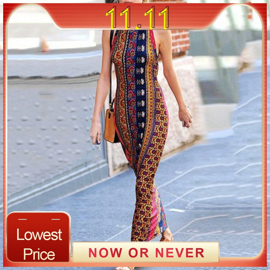 Женское платье макси в национальном стиле сексуальное повседневное длинное без