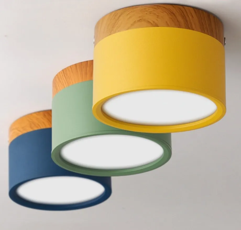 

Цветной Светодиодный точечный светильник Macaroon, 5 Вт, 7 Вт, 12 Вт, поверхностное крепление, потолочный Точечный светильник, железный + деревянны...