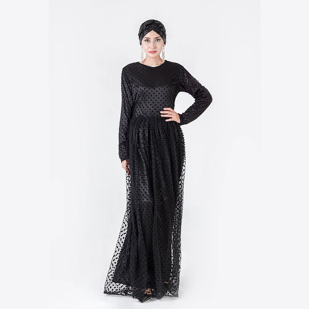 2019 Черные Сетчатые мусульманские платья Абаи Maxi Dress Vestidos кардиган кимоно с