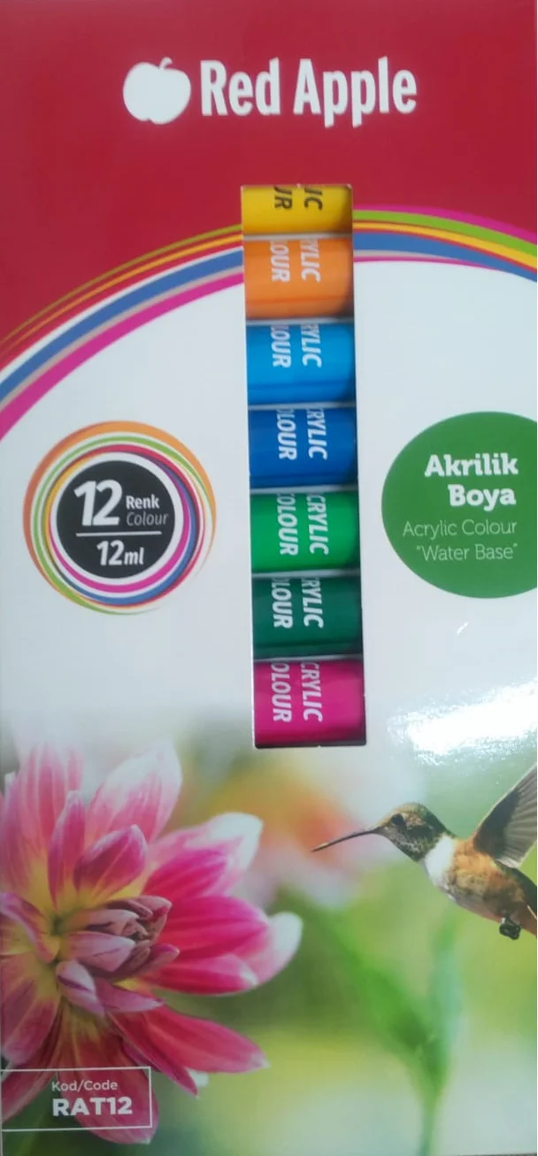 Red Apple Acrylic Paint 12ml 12 Colors Tubes Set Rich Pigment Water Based Non-Toxic Canvas Wood Stone glass | Канцтовары для офиса