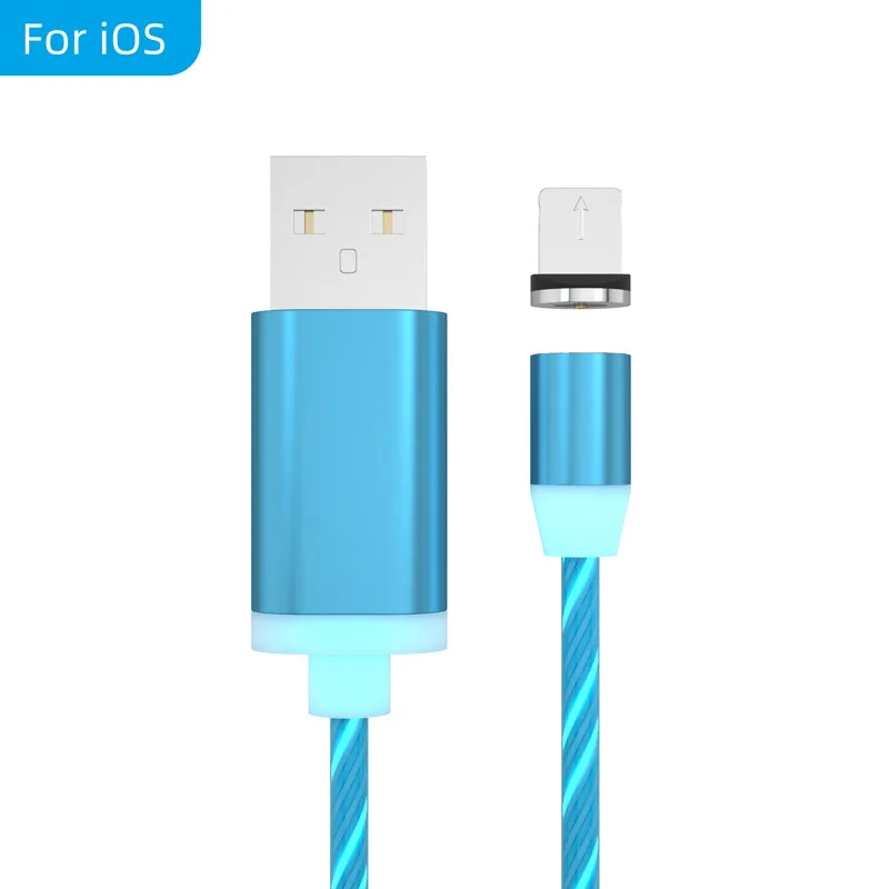 blue For iPhone JUSFYU 1 м Магнитный зарядный кабель, Micro USB кабель для iPhone XR XS Max X магнит Зарядное устройство usb Тип C кабель светодиодный зарядный провод шнур - Цвет: blue For iPhone
