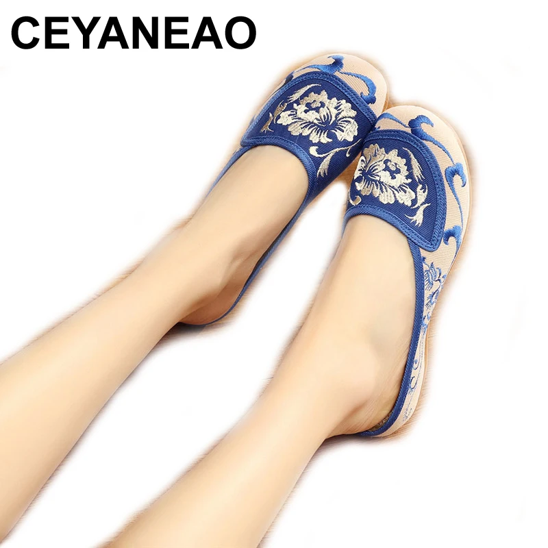 CEYANEAOHandmade Летние удобные женские холщовые тапочки с цветочной вышивкой цветочным