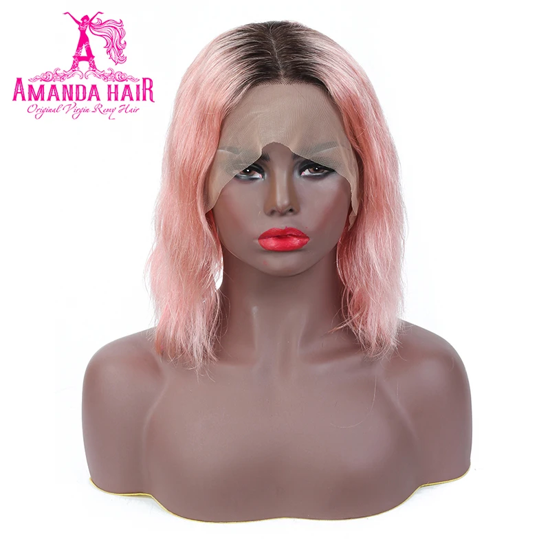 Аманда T1b/розового цвета Ombre BOB парик Синтетические волосы на кружеве