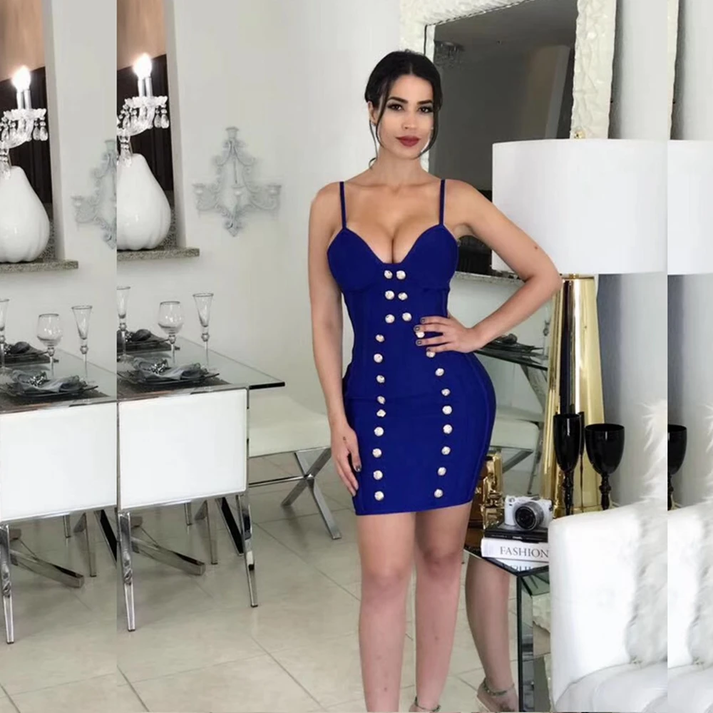 Модное женское сексуальное Бандажное платье на бретельках синего и розового