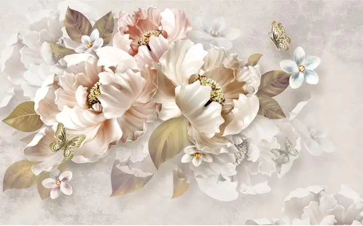

Custom European Style Wallpaper Roll Embossed Peony Wall Decor Wallpapers For Living Room Bed Room