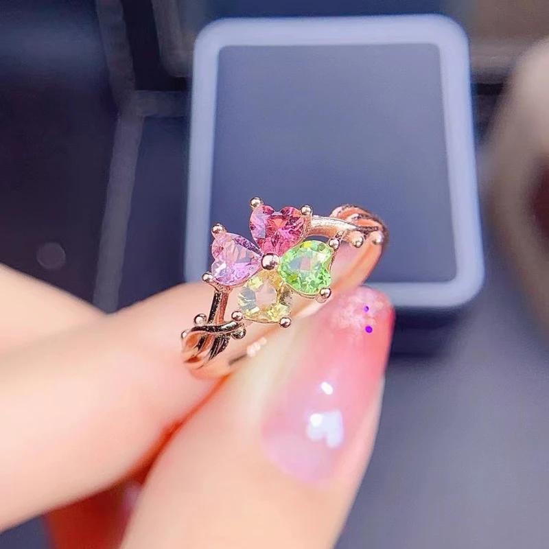 

MeiBaPJ Natural Candy Tourmaline Colorful Flower Ring for Women Real 925 Sterling Silver Charm Fine Wedding Jewelry
