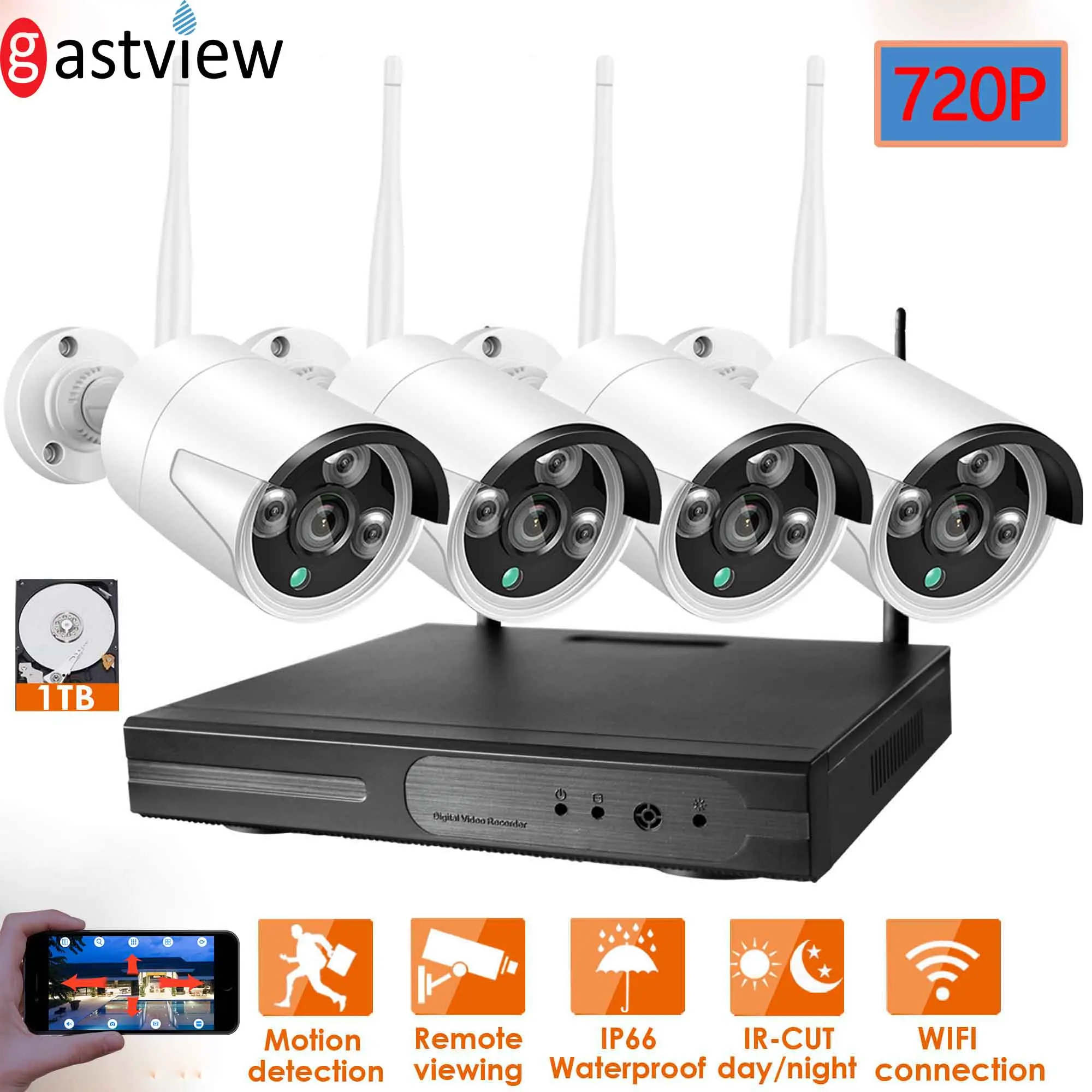 

4CH HD аудио беспроводной NVR комплект P2P 720P 1080P Крытый Открытый ИК ночного видения безопасности 4 шт. 1.0MP аудио IP камера WIFI CCTV система