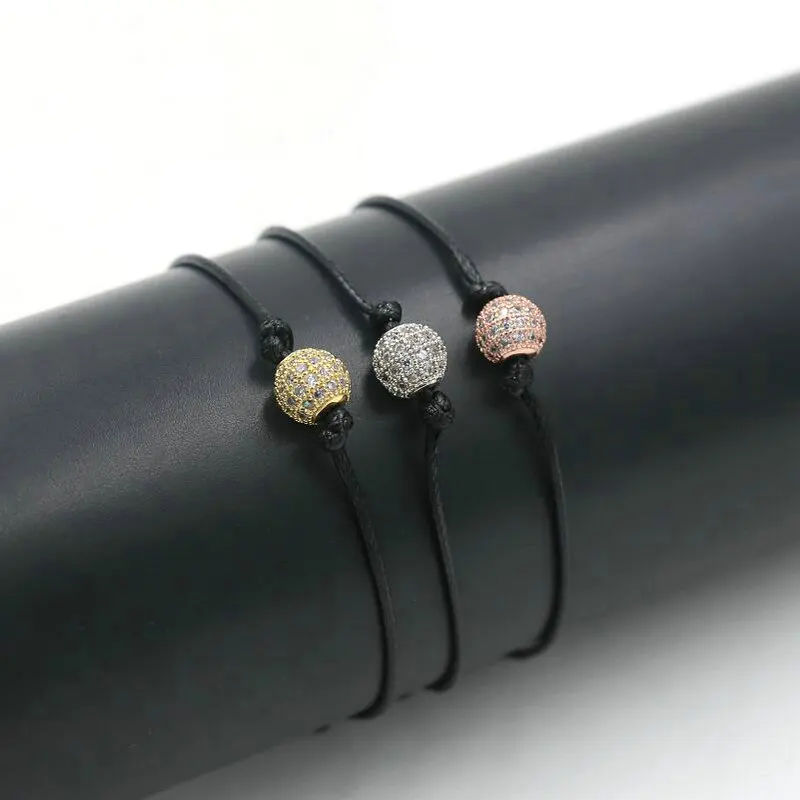 Минимализм инкрустация микро паве CZ Хрустальные шарики кожаный браслет для