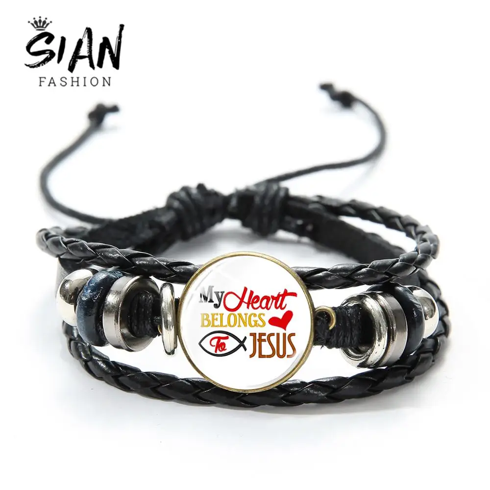 Азиатских христианской Ichthus рыбы знак Шарм Кожаный браслет мое сердце
