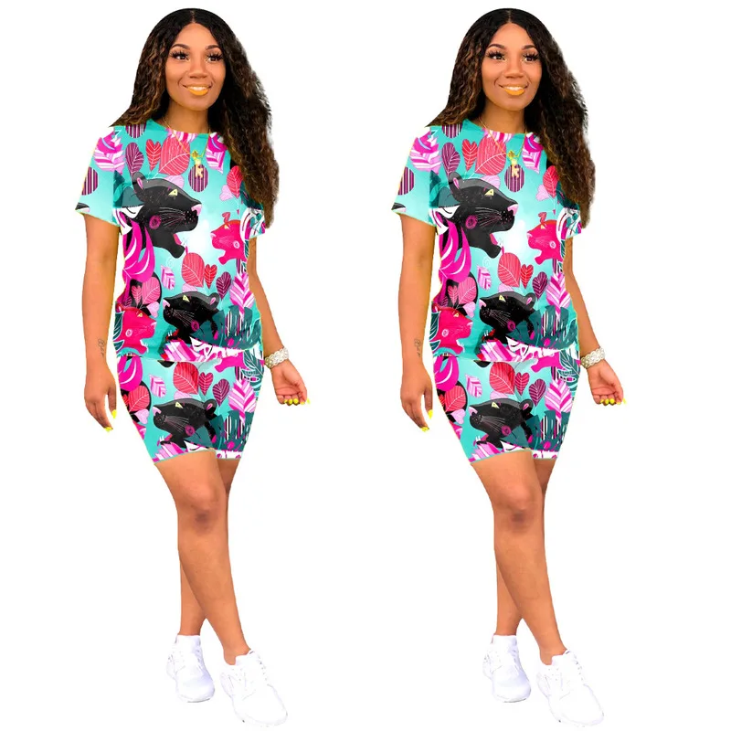 

2020 New Women Set Cartoon Lip Printing Sexy Two Piece Outfits Tracksuit Short Sleeve T Shirt Shorts Suit