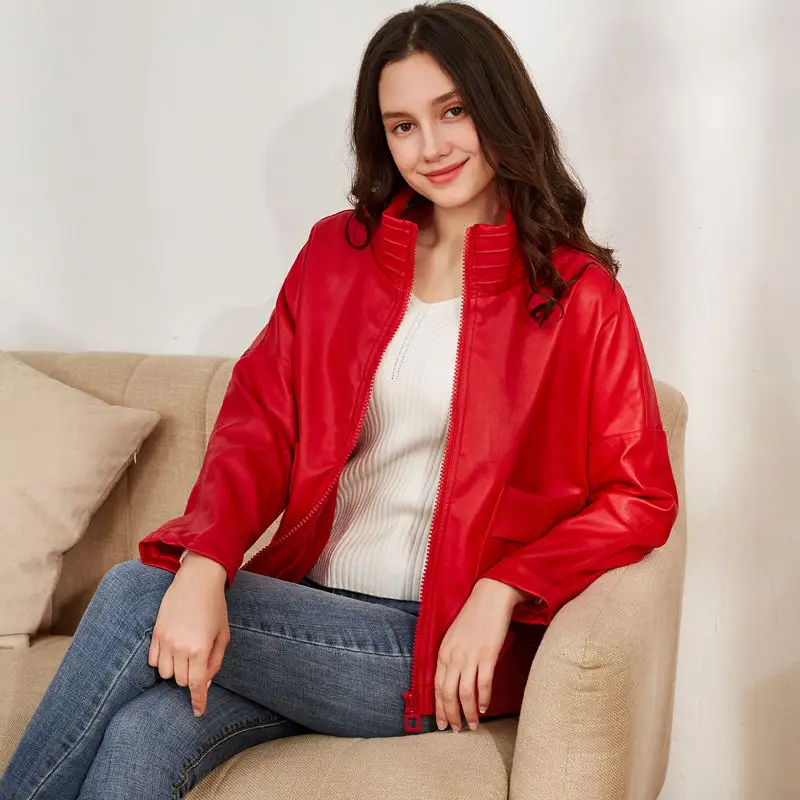 LOMAIYI весна/осень кожаная куртка женское блестящее пальто женские черные/красные