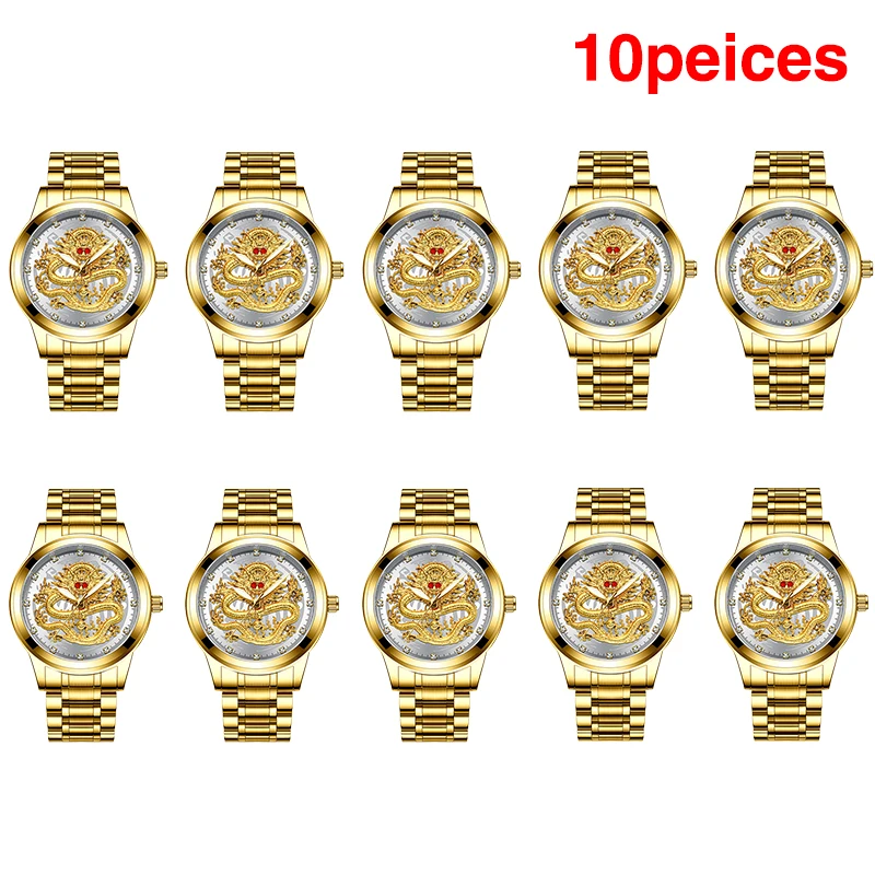 F(10 Pieces) FNGEEN Топ Бренд роскошные золотые мужские без механические часы 3D ЧПУ жизнь водонепроницаемый дракон лицо полностью Твердые часы наручные часы - Цвет: F(10 Pieces)